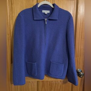 Vintage Petite Sophisticate 100% Wool Zip Cardigan Jacket | Blue | Petite